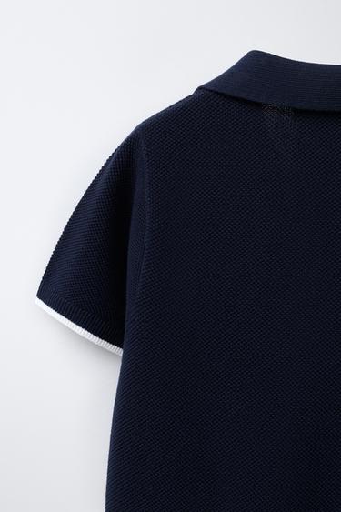PIQUÉ KNIT POLO SHIRT - Navy blue by Zara - Image 3