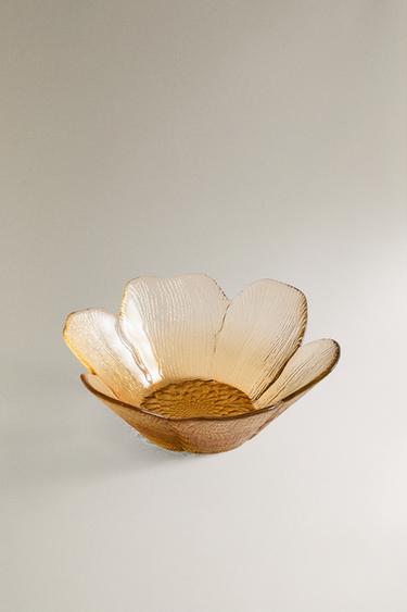 BOL VERRE RECYCLABLE RELIEF FLEUR - Jaune de Zara - Image 1
