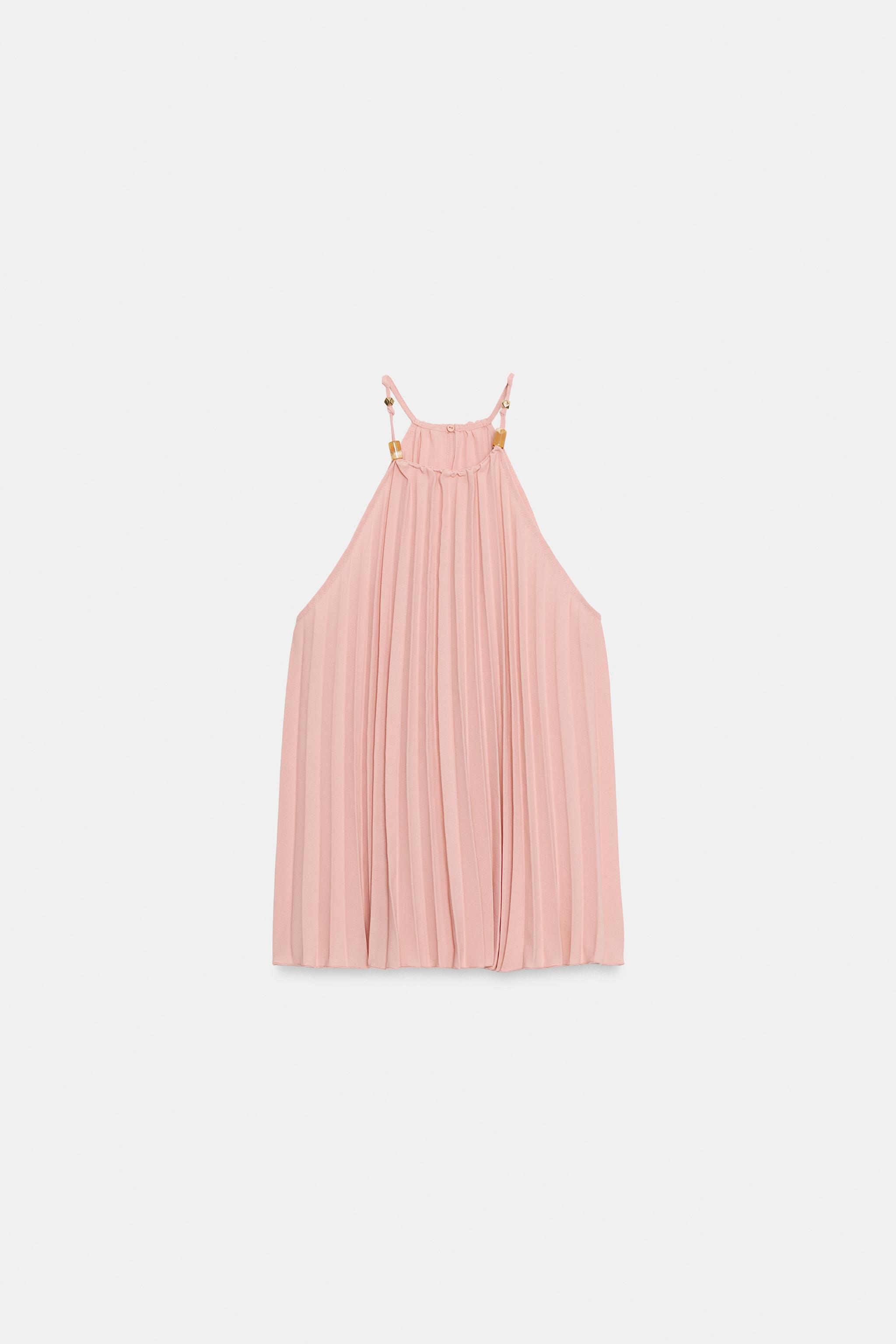 PLEATED BEADED HALTER TOP