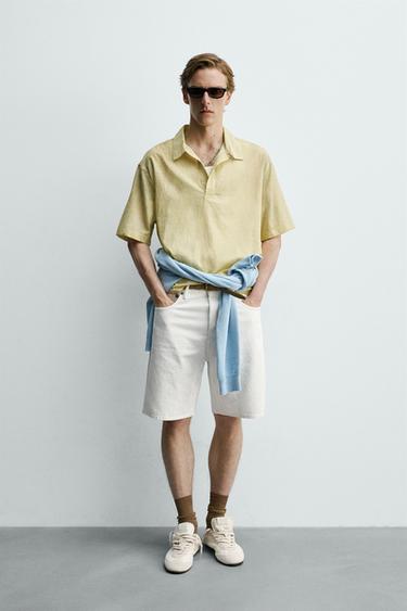 חולצת פולו BOXY FIT מבד חצי שקוף - חמאה של Zara