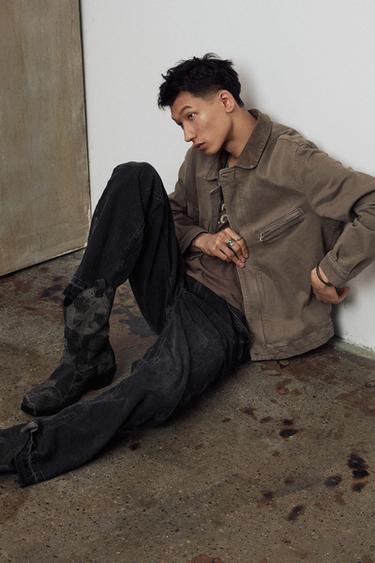 CROPPED FIT JACKET WITH CORDUROY COLLAR - Khaki by Zara