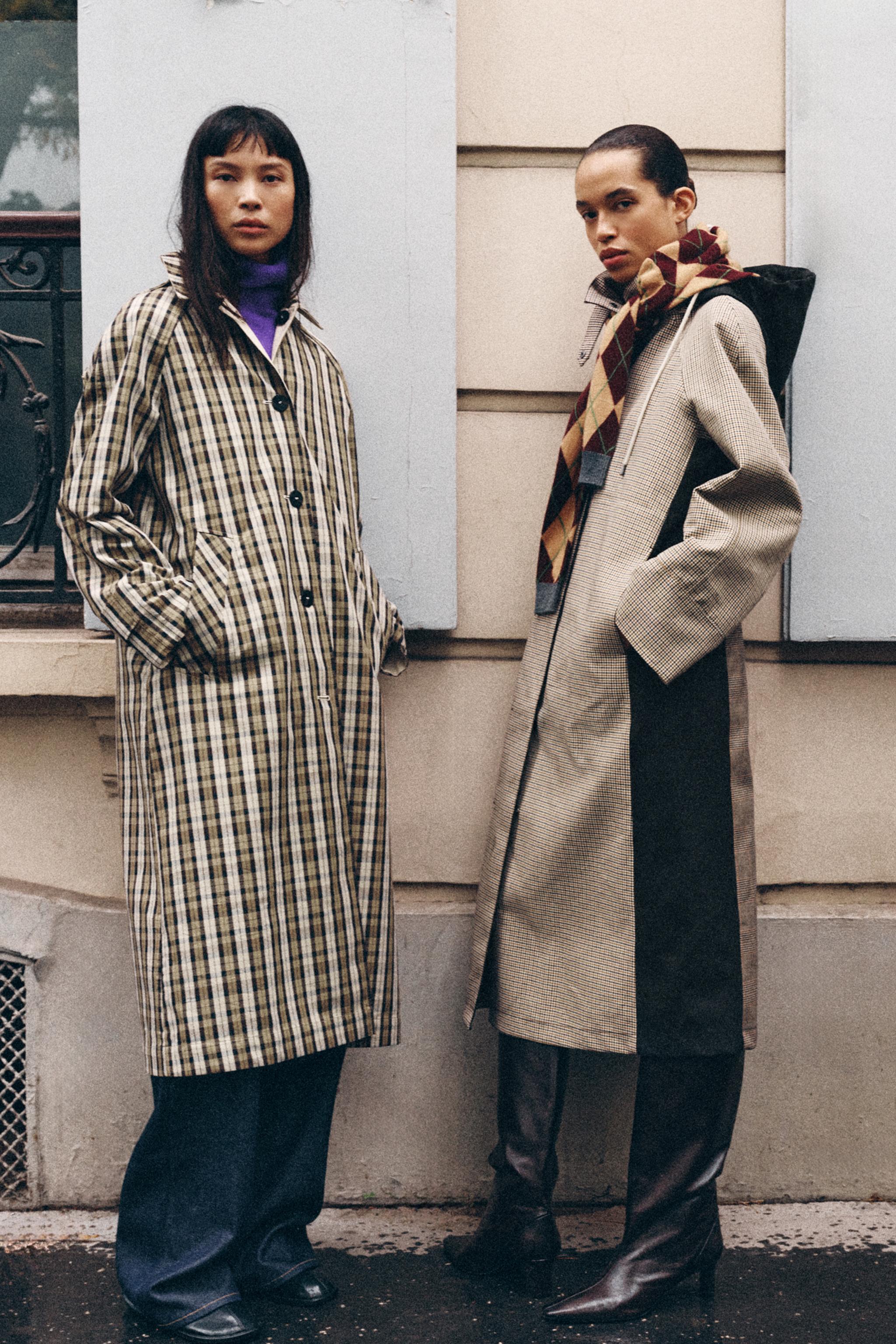 ZW COLLECTION LONG PLAID TRENCH COAT