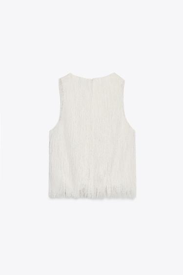 FRINGED CROP TOP - Ecru by Zara - Image 7
