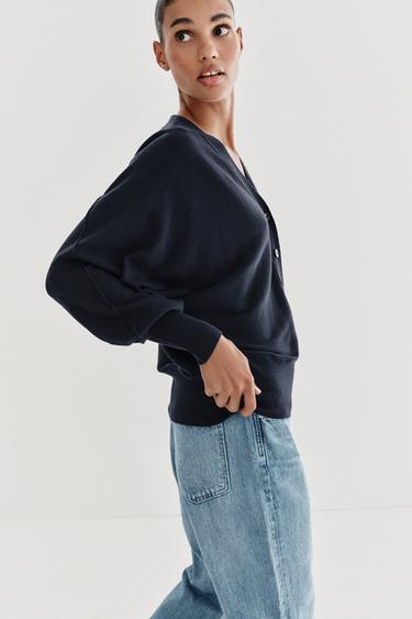 BATWING SLEEVE KNIT CARDIGAN - Navy blue by Zara - Image 3