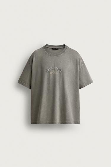 Zara RELAXED FIT GRAPHIC T-SHIRT - Stone