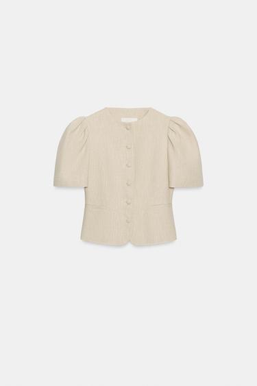 PUFF SLEEVE SHORT SLEEVE BLAZER - Light beige by Zara - Image 7