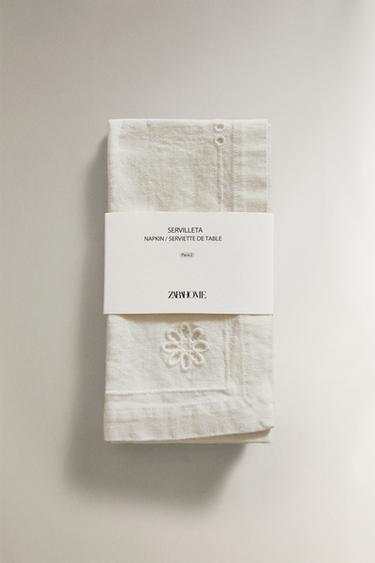PACK OF NAPKINS WITH CUTWORK EMBROIDERY (PACK OF 2) - White by Zara - Image 4