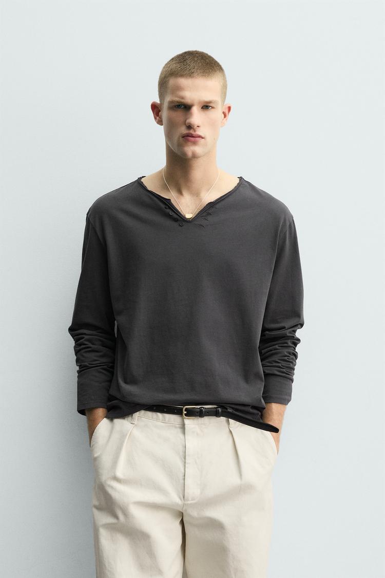 ZARA IRREGULAR HENLEY T-SHIRT