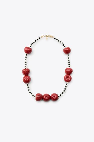 Zara CHERRY BEAD NECKLACE - Red