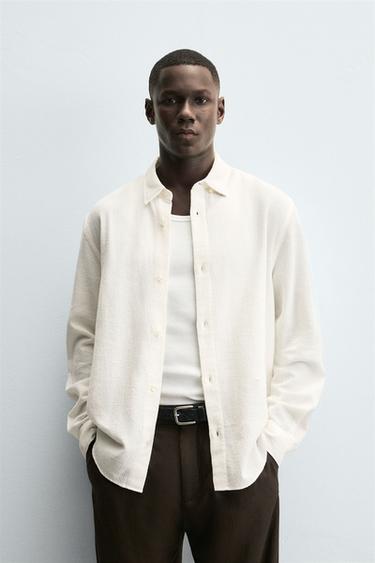 Zara 方格紋理襯衫 - 磨白色