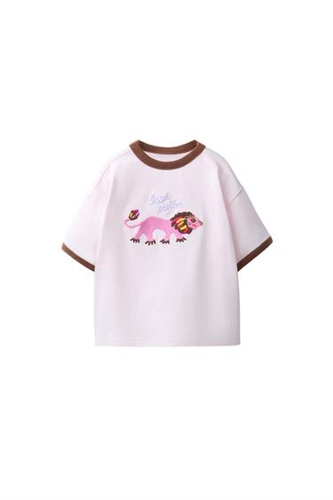 Zara Bej pembe - SISSEL EDELBO X ZARA KIDS İŞLEMELİ KAPLAN T-SHIRT