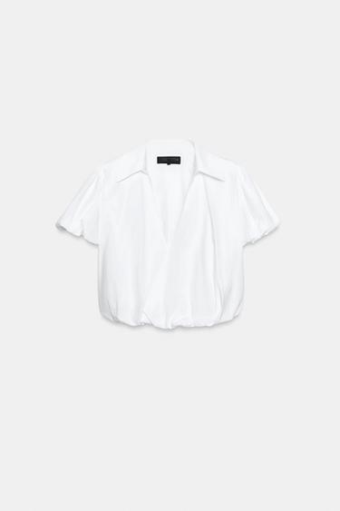 Zara SHORT SLEEVE BALLOON SHIRT - White