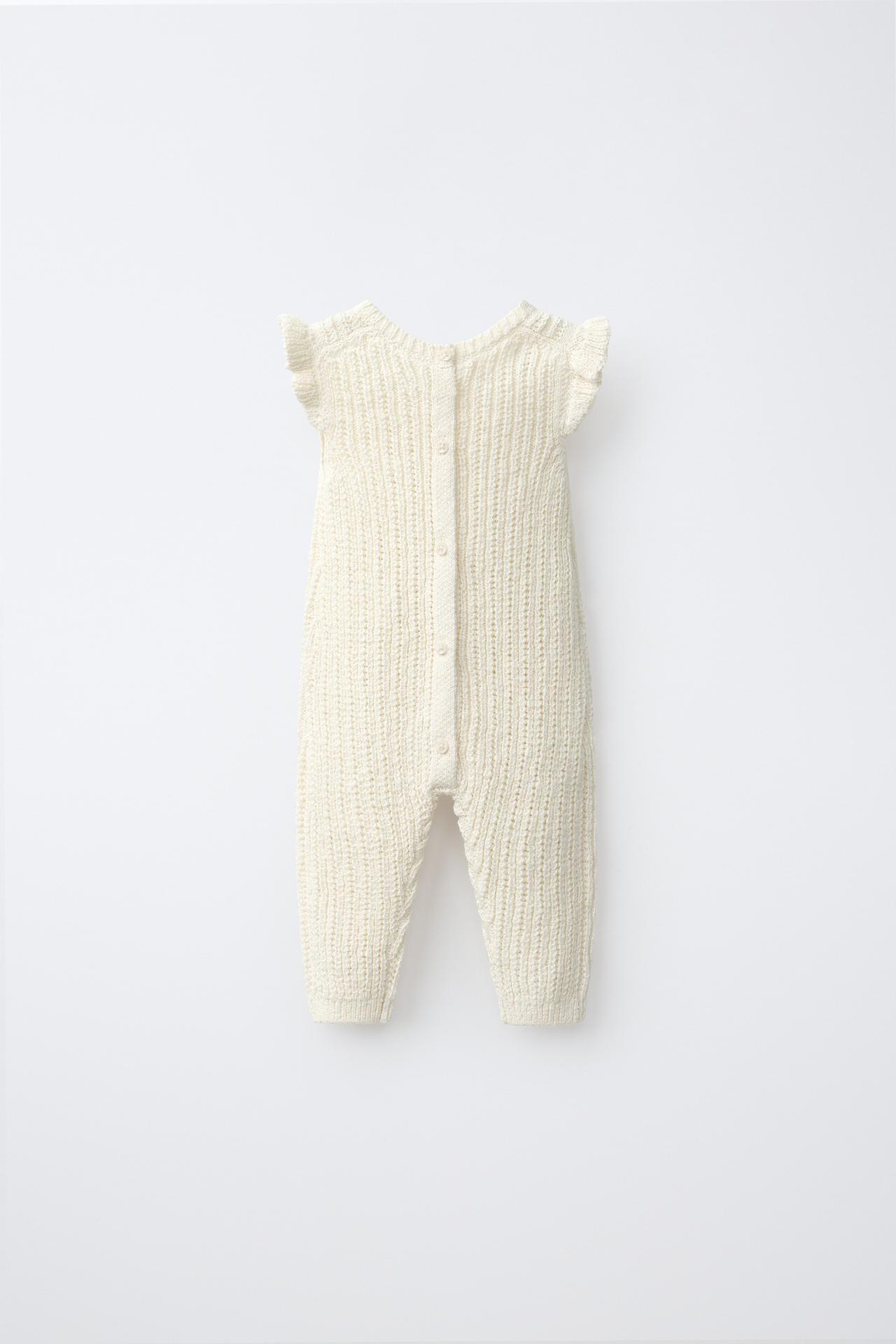 EMBROIDERED FLORAL KNIT JUMPSUIT — Ecru