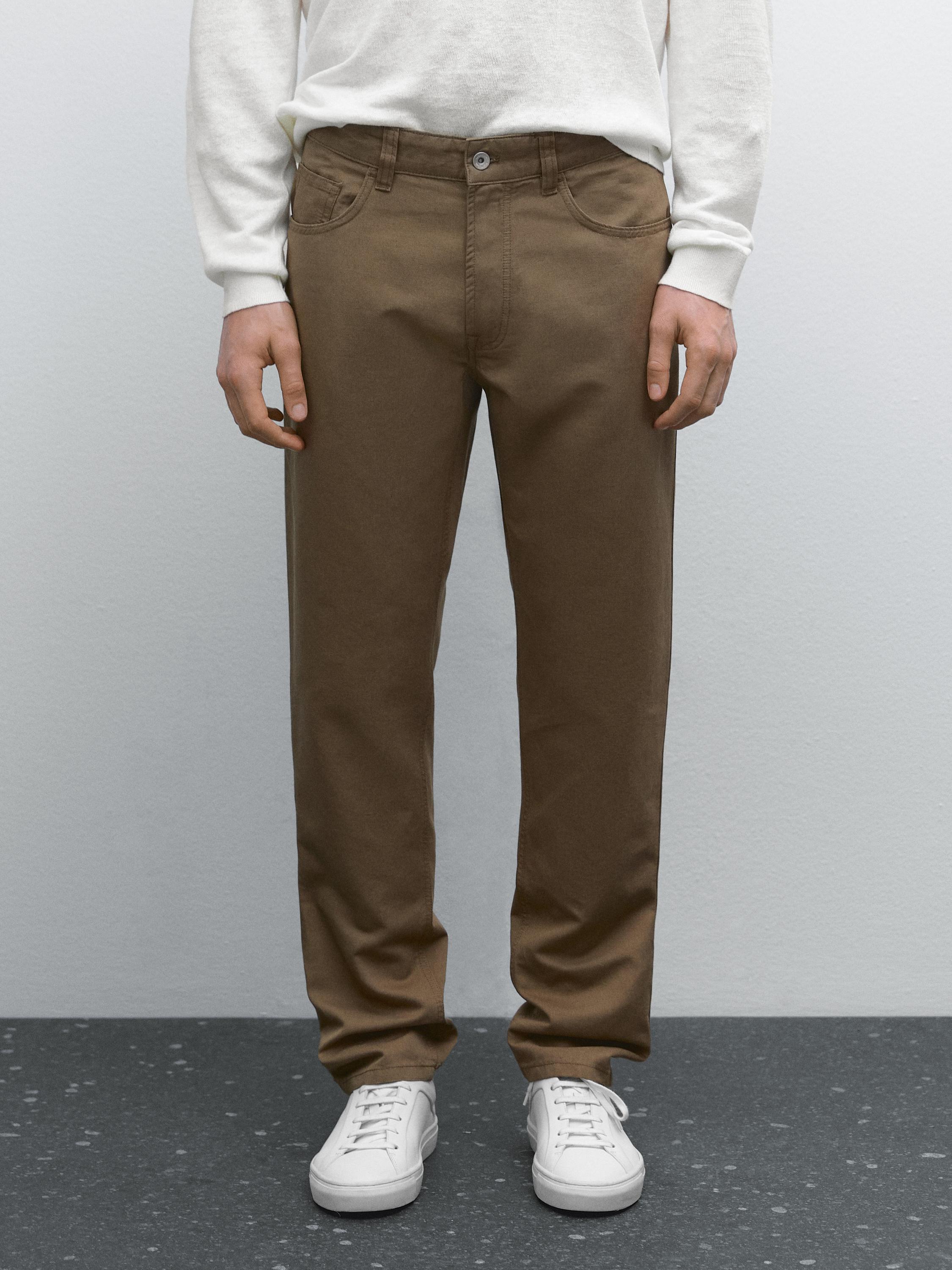 Cotton blend tapered fit trousers