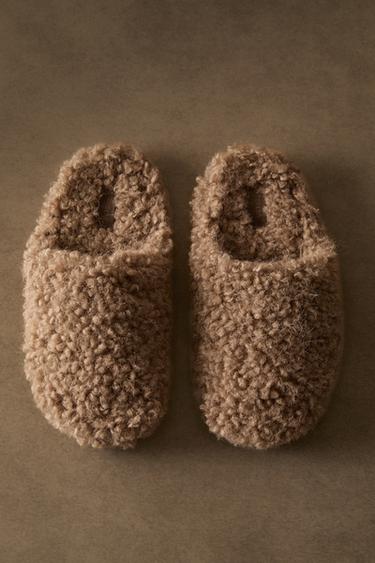 FAUX SHEARLING MULE SLIPPERS - Taupe Grey by Zara - Image 0