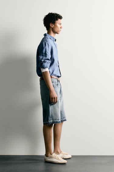 Zara RELAXED FIT DENIM SHORTS - Blue