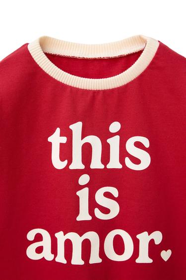 Zara TEXT PRINT T-SHIRT - Red