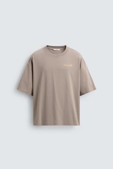 T-SHIRT MIT SCHRIFTZÜGEN - Taupegrau von Zara