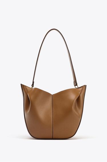 GATHERED TOTE BAG - Dark tan by Zara