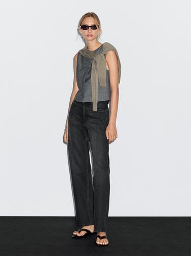 Jeans straight fit tiro alto - Negro de Zara