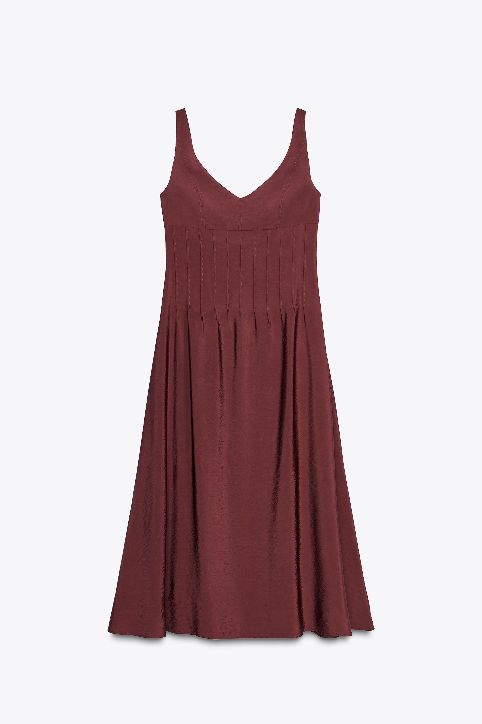 ピンタック入りミディ丈ワンピース - エンジ | ZARA Japan / 日本
