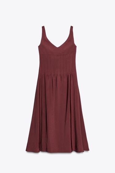 Zara PINTUCK MIDI DRESS - Maroon
