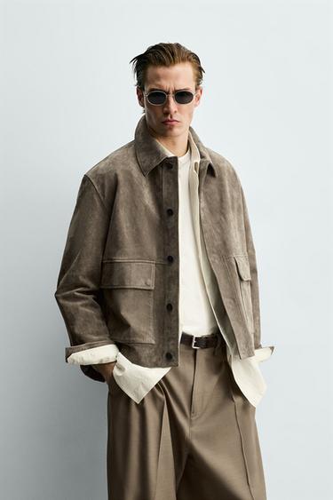 SOBRECAMISA CROPPED FIT PIEL SERRAJE - Visón de Zara