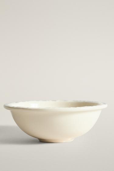 EARTHENWARE BOWL WITH RAISED-DESIGN EDGE - Cream by Zara - Image 0