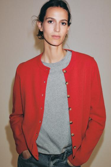 CHAQUETA CASHMERE LANA BOTONES - Rojo / Coral de Zara