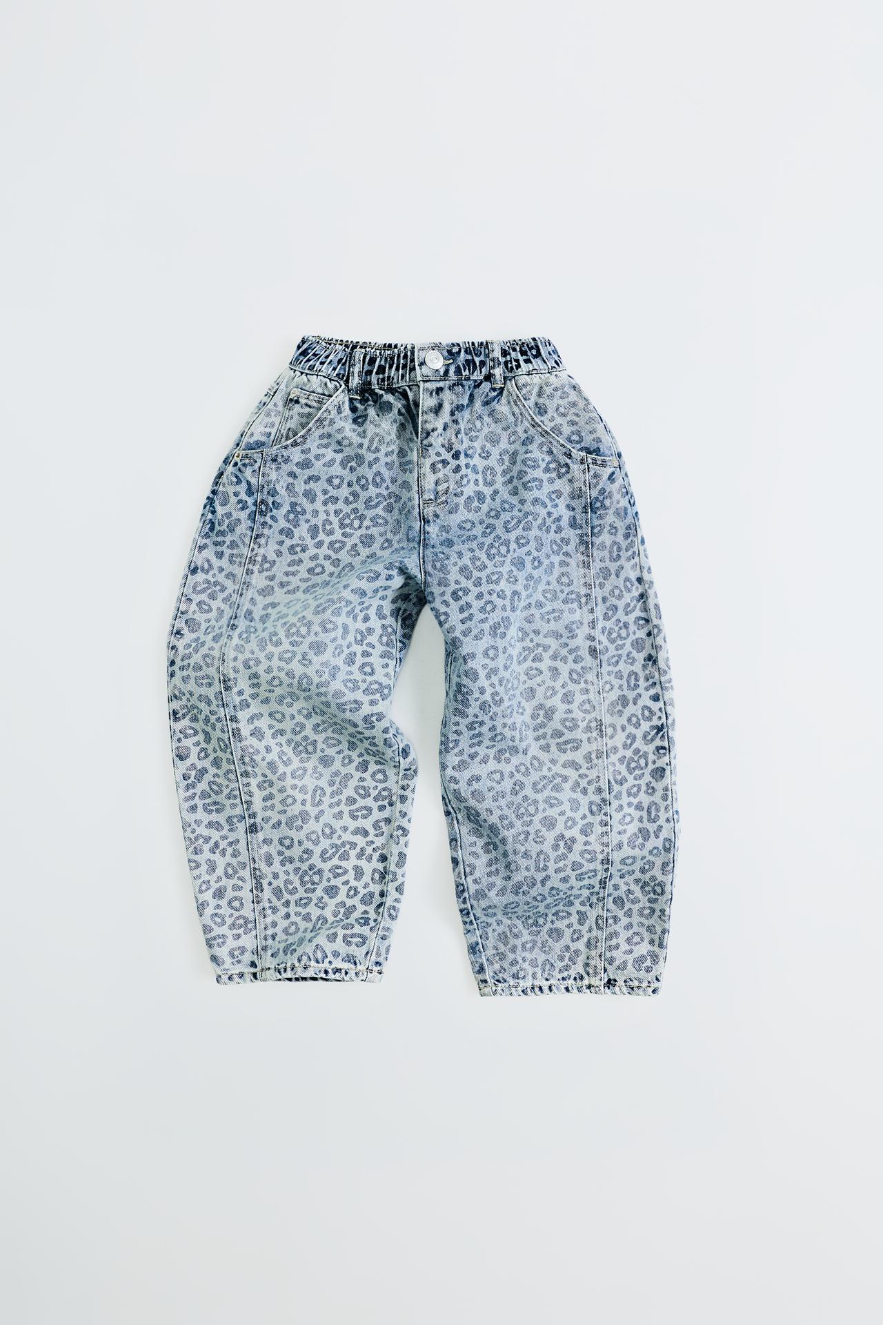 ANIMAL PRINT BALLOON TROUSERS — Light blue