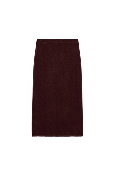 KNIT MIDI SKIRT - Burgundy by Zara