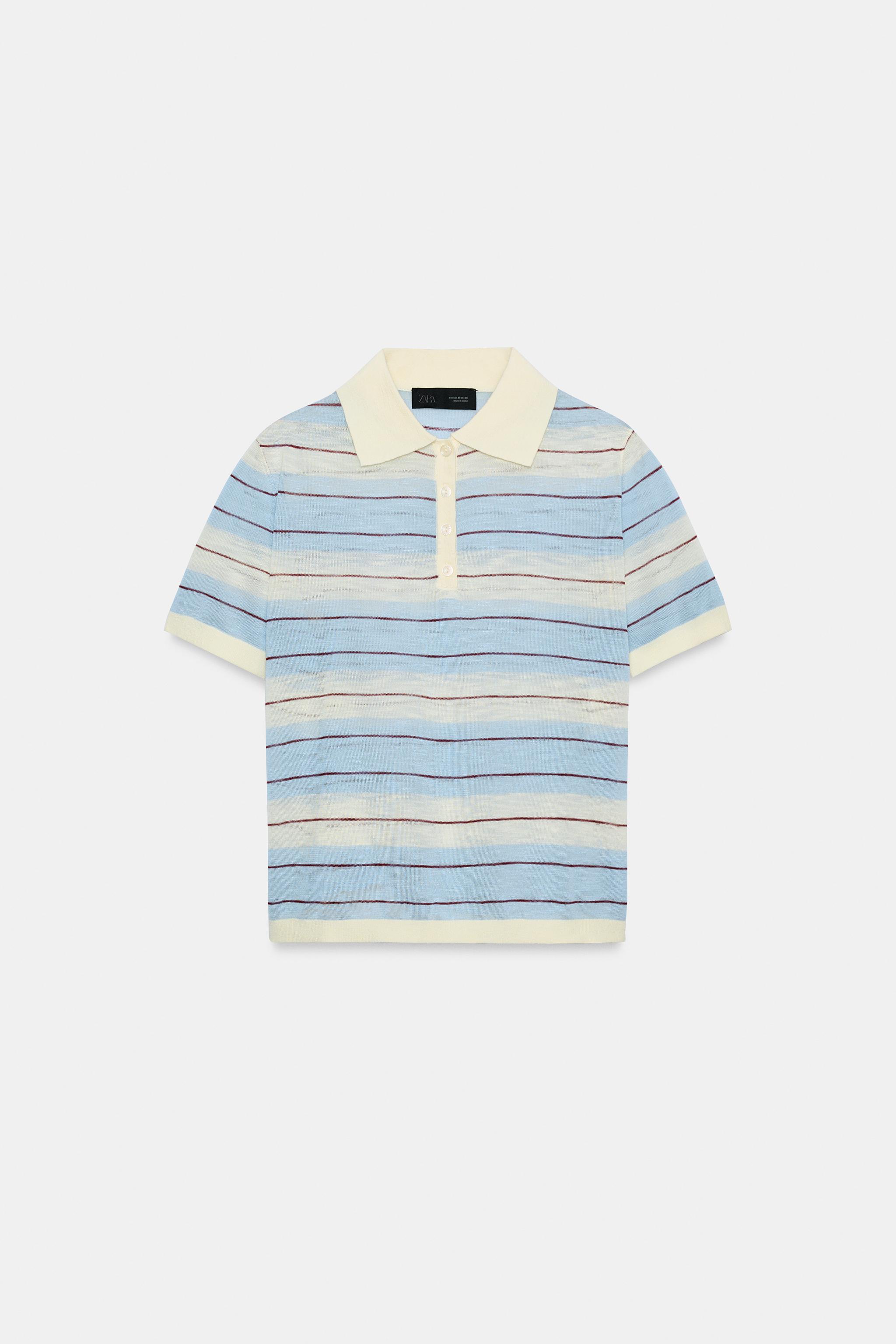 STRIPED KNIT POLO TOP