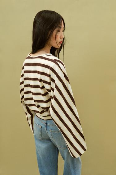 T-SHIRT À RAYURES COTON ET LIN - rayures de Zara - Image 4