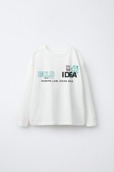 Zara GRAFFITI TEXT T-SHIRT - Oyster-white