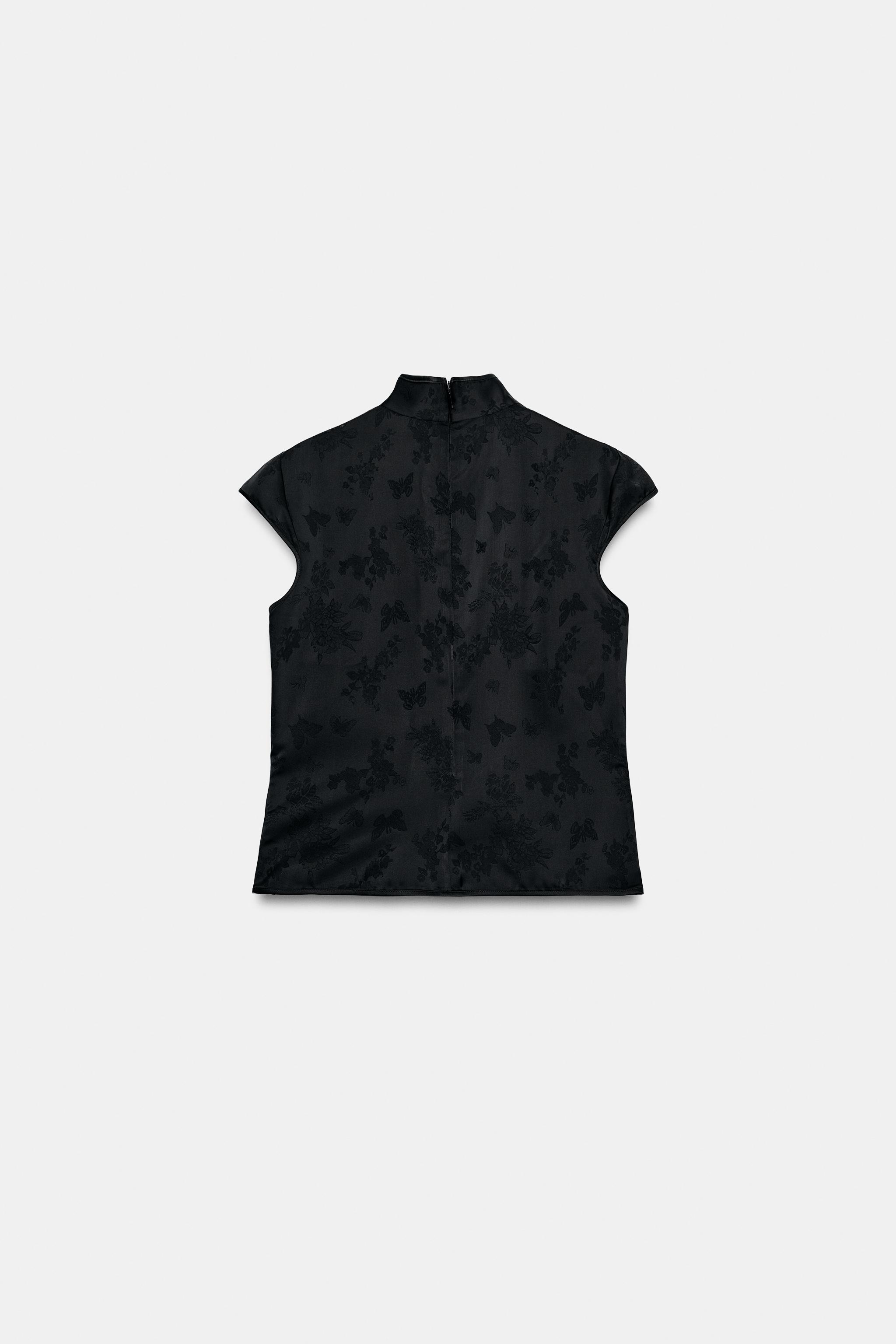 Женские рубашки Zara SATIN TOGGLE PIPING TOP — фото 5