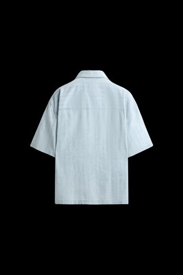 Zara WASHED JACQUARD STRIPED SHIRT - Light blue