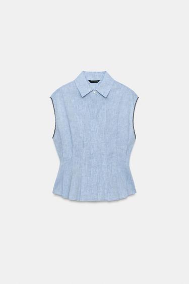 LINEN BLEND DARTED TOP - Blue by Zara - Image 5