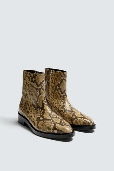ANIMAL PRINT LEATHER BOOTS - Brown by Zara