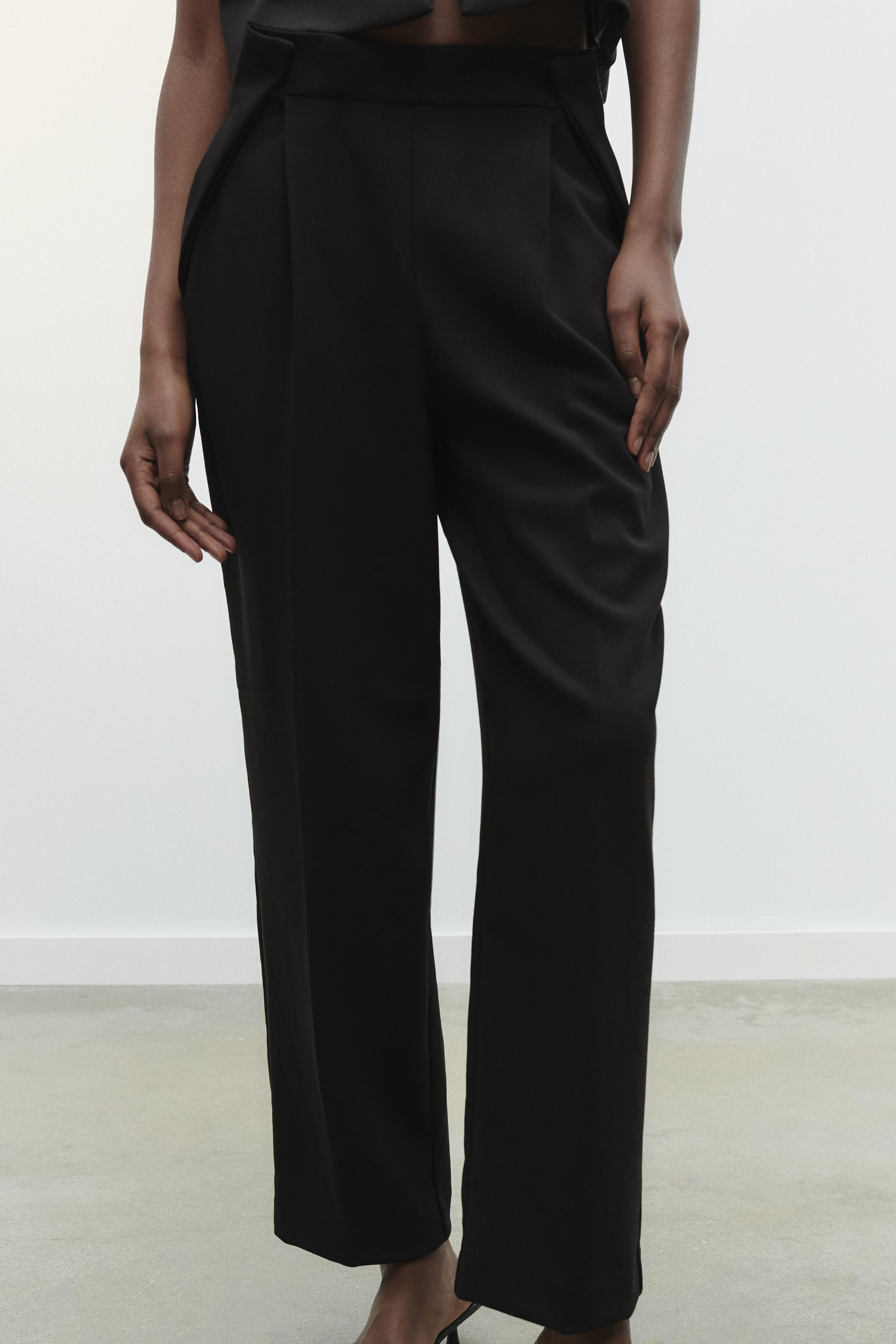 プリーツ加工入りワイドレッグパンツ - ブラック | ZARA Japan