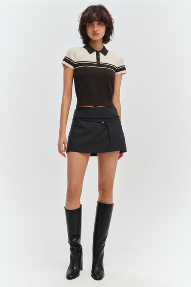 Zara 羅紋針織短袖POLO衫 - 棕色 / 裸色