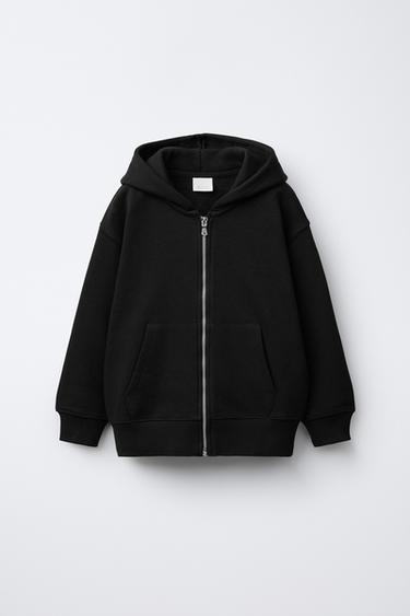 BASIC ZIP-UP HOODIE - Black by Zara