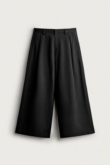 WIDE-LEG PLEATED TROUSERS - Black by Zara