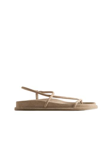 Zara LEATHER SANDALS WITH STRAPS - Sandy Brown