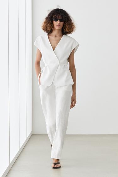 Pantalon fluide à boucles - Blanc de Zara