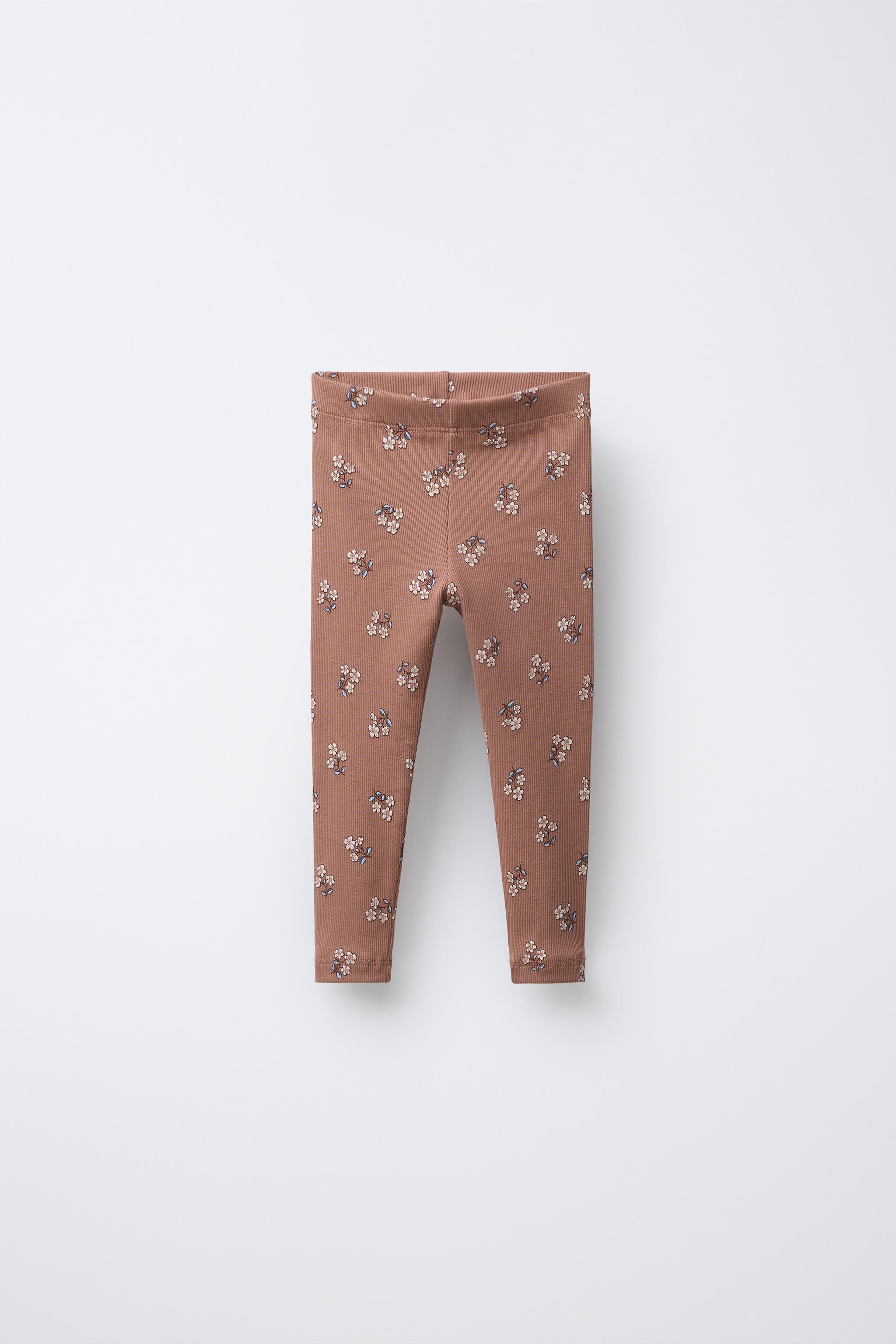 ribonchan♡ PRINTED RIBBED LEGGINGS - Brown | ZARA United States