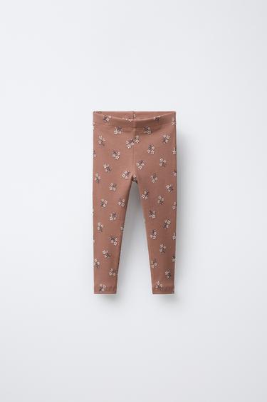 Zara PRINTED RIBBED LEGGINGS - Brown
