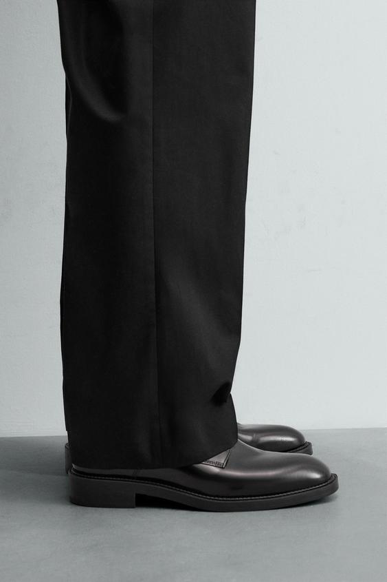 LEATHER DERBY SHOES - Black | ZARA India