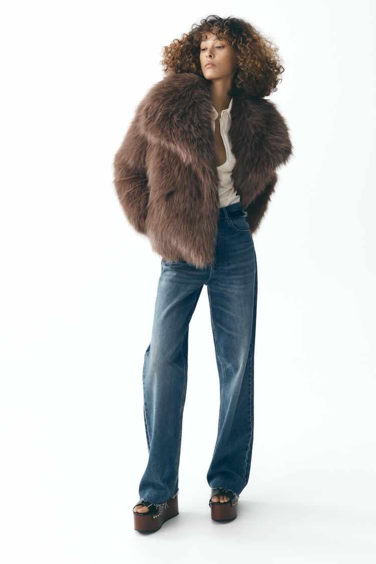SHORT FAUX FUR COAT ZW COLLECTION Brown ZARA New Zealand