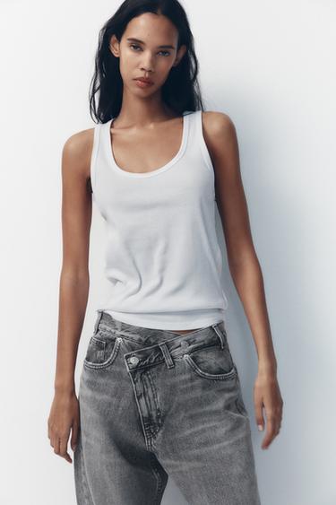 TRF MID-WAIST CROSSOVER BAGGY JEANS - Grey by Zara