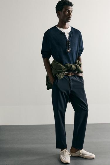 Zara COMFORT STRUCTURED CHINO PANTS - Dark navy